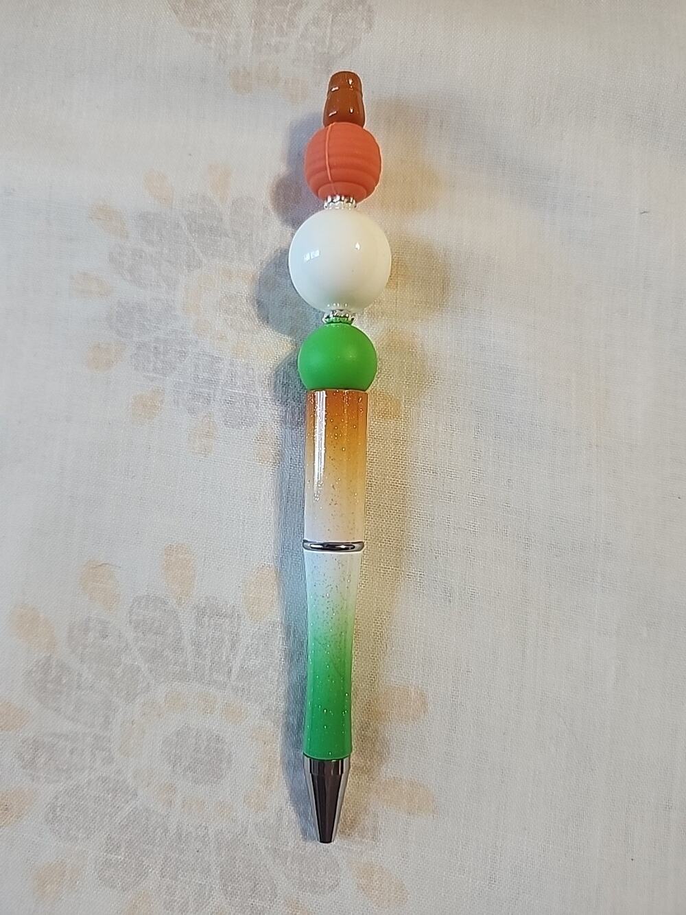 Bead Pen Green, Orange, White Glittery Pen Green, Orange, White Beads Silicone